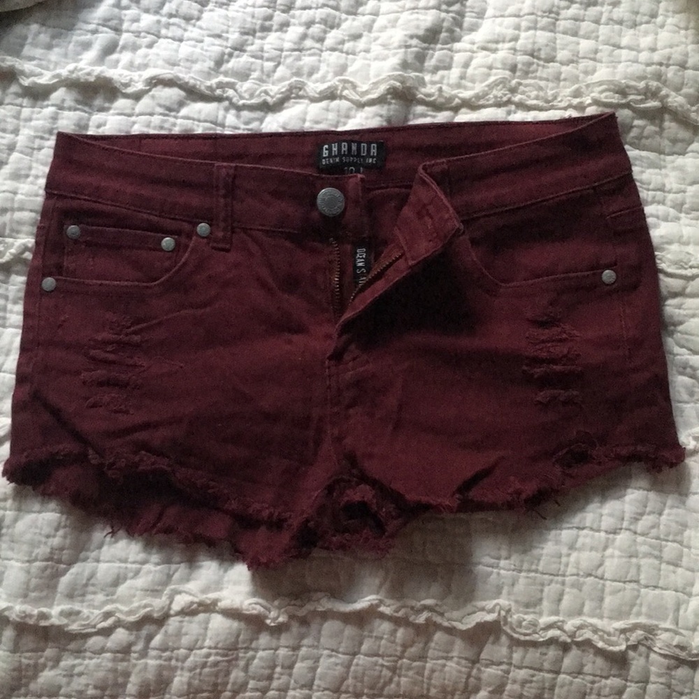 Ghanda Maroon Ripped Shorts